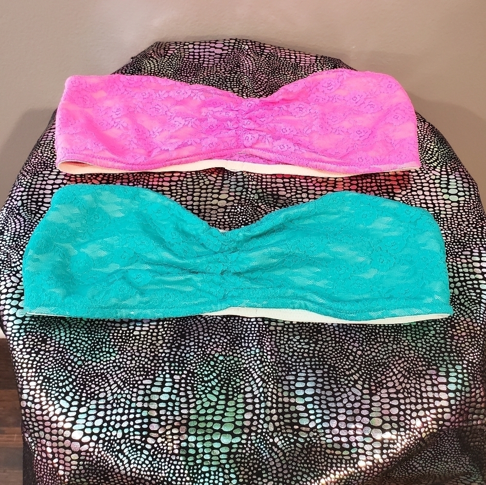 2, VS Pink Neon Lace Bandeau Bra